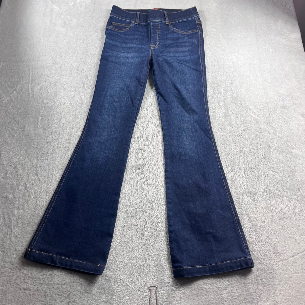 Spanx Flare Jeans Womens Small Petite Dark Wash Denim Pull On High Rise 20327Q